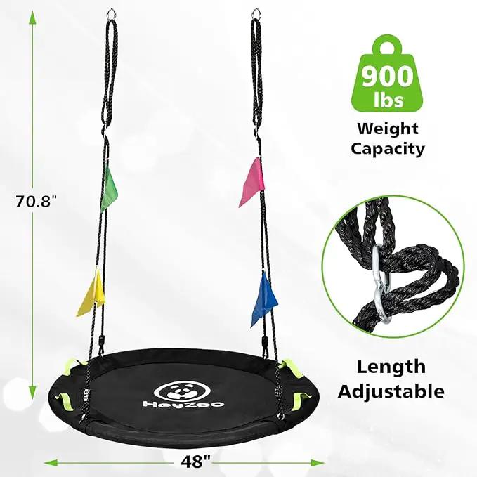 48 inch Tree Swing, Larger Saucer Flying Swing for Whole Family, 900lbs Weight Capacity, with Adjustable Hanging Straps, for Outdoor Backyard, Gifts for Kids, Black by GreenHaven Gardens