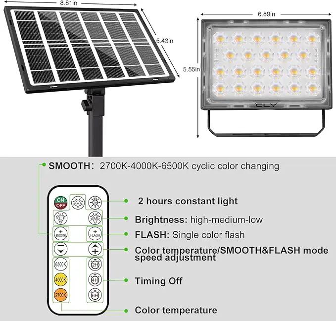 CLY LED Solar Lights Outdoor IP66 Waterproof, Bright Solar Dusk to Dawn Light 5000mah, Adjustable Angle, Solar Powered Security Flood Light 5M Cable for Wall Porch Shed Barn 2700K 4000K 6000K by GreenHaven Gardens
