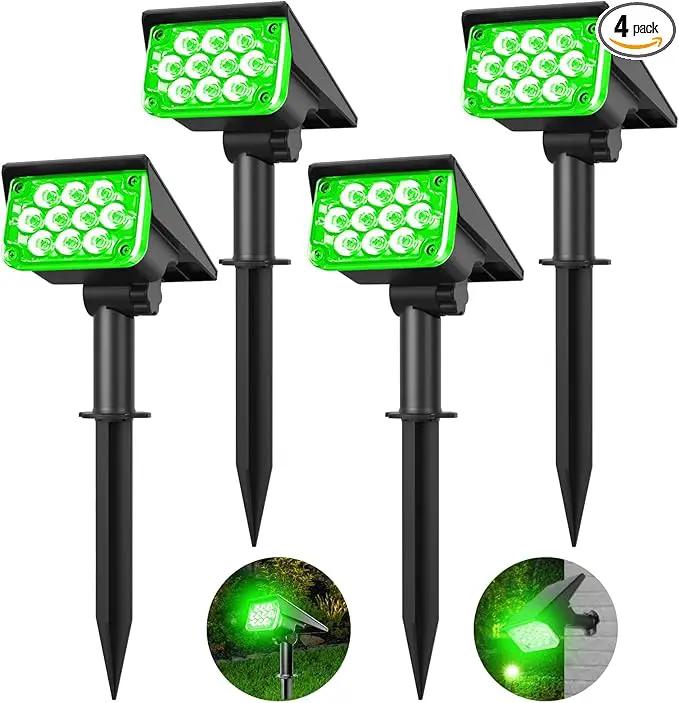 T-SUNUS Green Solar Lights Outdoor Waterproof IP65 Landscape Spotlights 2 Modes Dusk to Dawn for Christmas Halloween Tree Statue Graveyard Garden Flag 4 Pack by GreenHaven Gardens