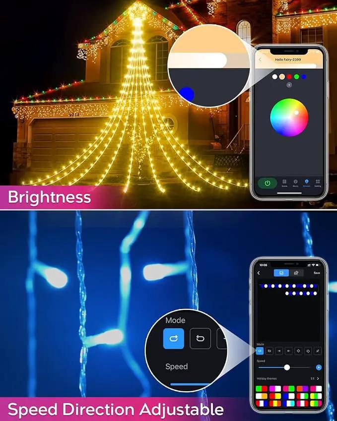 23FT Outdoor Decorations Waterfall String Lights for Valentines, Smart Romantic RGB Led Star Tree Lights DIY Preset Scenes App Remote Control Large Unique Yard Lights for Outside Patio Home by GreenHaven Gardens