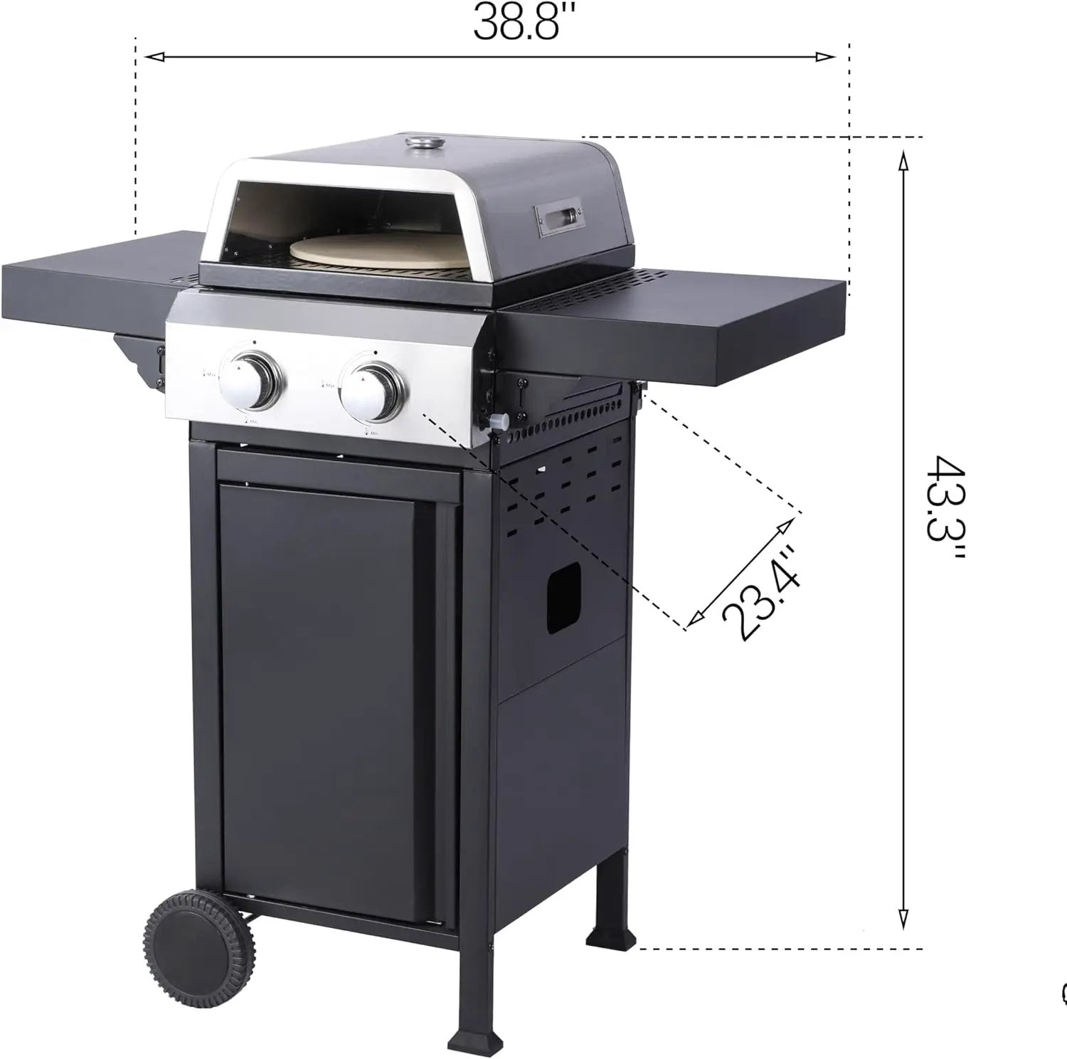 2-Burner Propane Gas BBQ Grill with Pizza Box, 24,600 BTU Output, Wire Enamel Grids, Foldable Side Table and Hanging Basket, Stainless Steel Patio Grill by GreenHaven Gardens