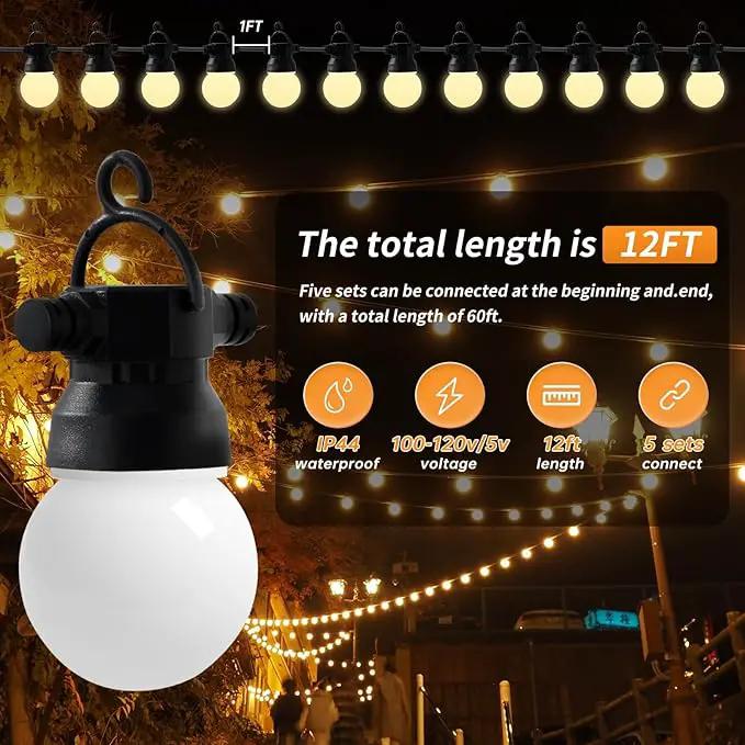 Outdoor String lamp 12 feet can be Connected G50 Anti-Fall Waterproof lampshade IP65 Waterproof Warm White Light Suitable for Garden terraces by GreenHaven Gardens
