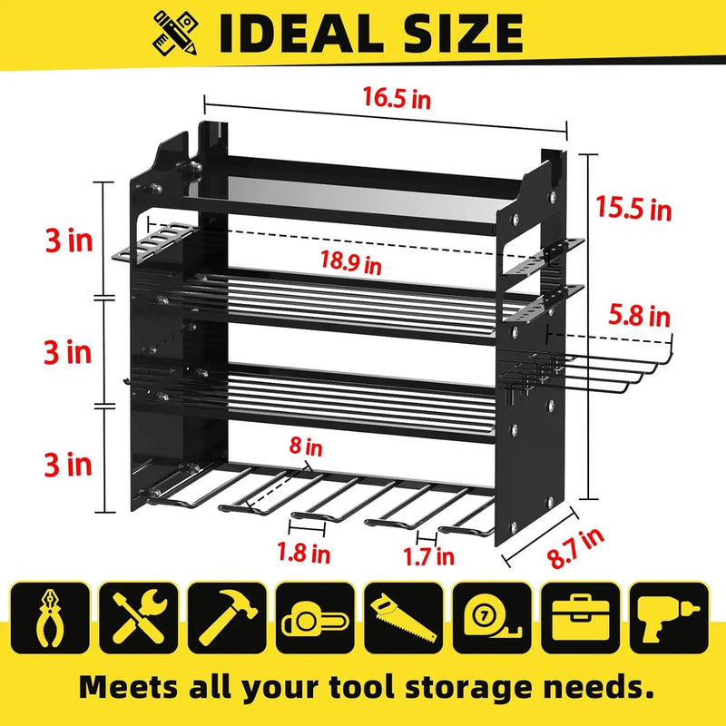 Power Tool Organizer Wall Mount with 4-Drill Holders-400Lbs Load Heavy Duty Metal 4-Layers Garage Storage & Organization Battery Tools Rack with Side Panels Utility Racks Workshop Gifts for Men by GreenHaven Gardens