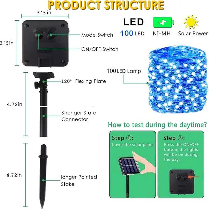 Solar String Lights Outdoor, 2-Pack Total 80FT 200 LED Solar Christmas Twinkle Lights Outside Waterproof Copper Wire 8 Modes Solar Fairy Lights for Garden Tree Party Birthday Christmas Decor (Blue) by GreenHaven Gardens