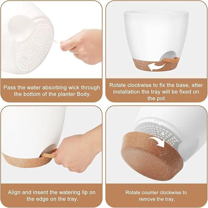 Plant Pots 8/7/6.5/6/5.5/5 Inch Self Watering Pots, Set of 6 Plastic Planters with Drainage Holes and Saucers,Plastic Flower Pots,Nursery Planting Pot for Indoor Out Door Plants（White） by GreenHaven Gardens