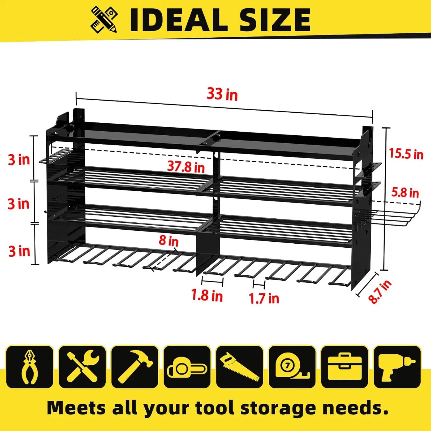 Power Tool Organizer Wall Mount with 8-Drill Holders-600Lbs Load Heavy Duty Metal 4-Layers Garage Storage & Organization Battery Tools Rack with Side Panels Utility Racks Workshop Gifts for Men by GreenHaven Gardens