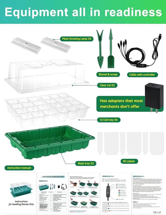 Large Seed Starter Trays with Heat Mat, Seed Starter Kit with 48 Full Spectrum LEDs, 24 Large Cells Seed Germination Kit with Adjustable Humidity Vents for Indoor Plants Seeds Starting by GreenHaven Gardens