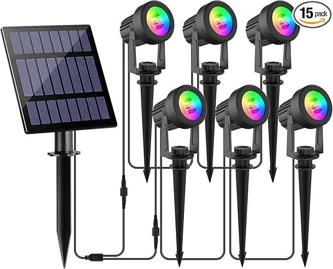 Solar Spot Lights Outdoor, Color Changing Lights RGB Landscape Lighting Waterproof Auto ON/Off Adjustable Garden Spotlight for Yard, Garden, Driveway, Pool, Lawn (6-in-1) by GreenHaven Gardens