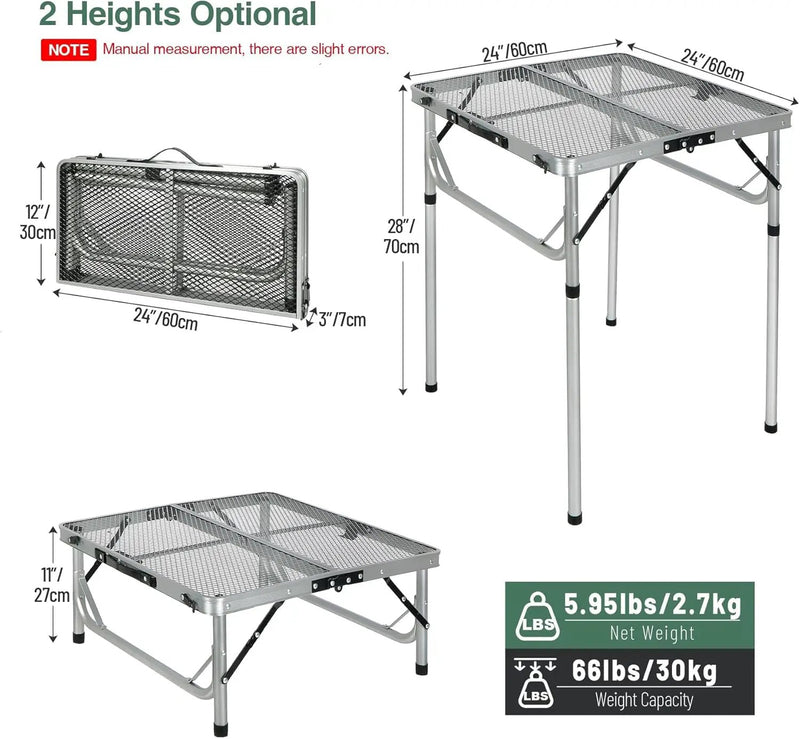RedSwing Portable Grill Table for Outside, Aluminum Folding Grill Stand Table for Outdoor Camping Picnic BBQ, Lightweight Adjustable Height, 24"x24"x9.8"/27" Sliver by GreenHaven Gardens