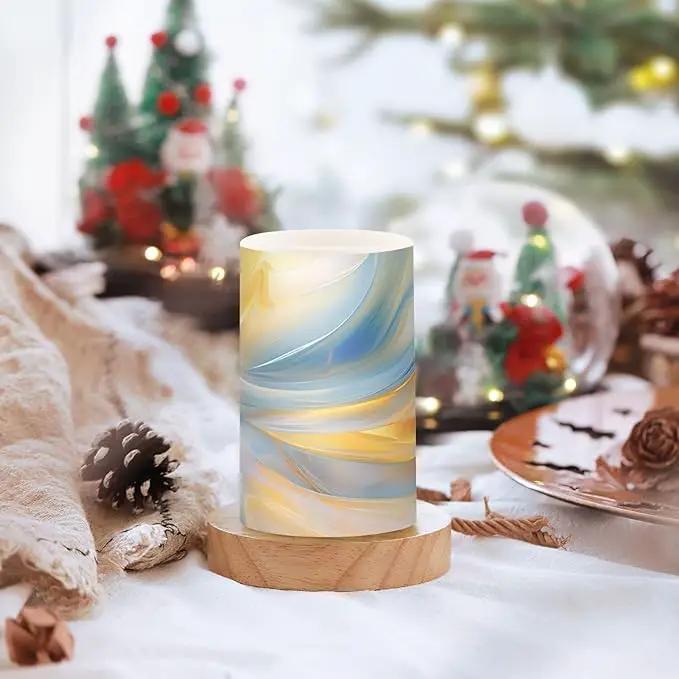 Flickering Flameless Candles, Blue Gold Marble LED Candles with Remote Timer, Set of 2 Battery Operated Candle for Valentine Wedding Birthday by GreenHaven Gardens