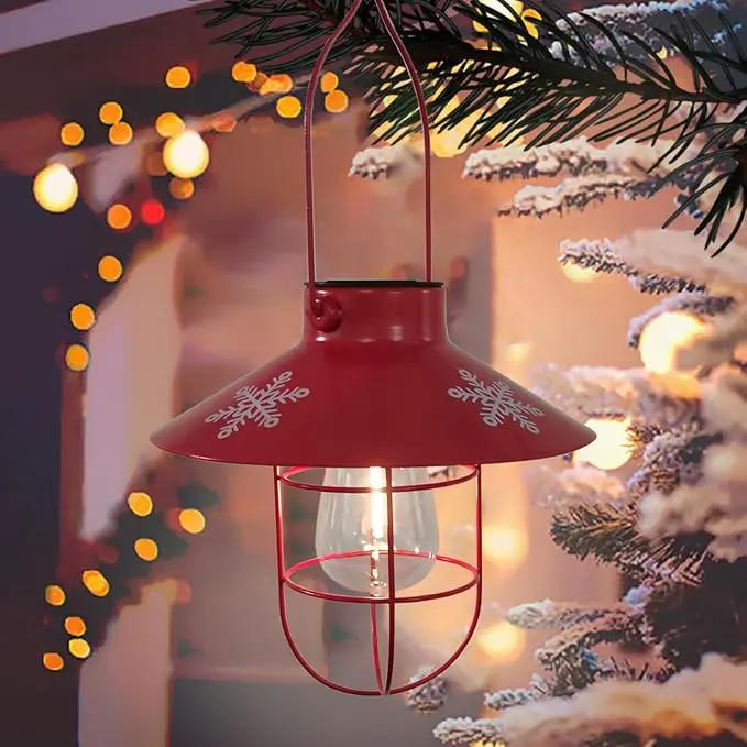 pearlstar Solar Lantern Outdoor Hanging Light Metal Solar Lamp with Warm White Edison Bulb Design for Christmas Holiday Home Garden Yard Patio Proch Decor (Red) by GreenHaven Gardens