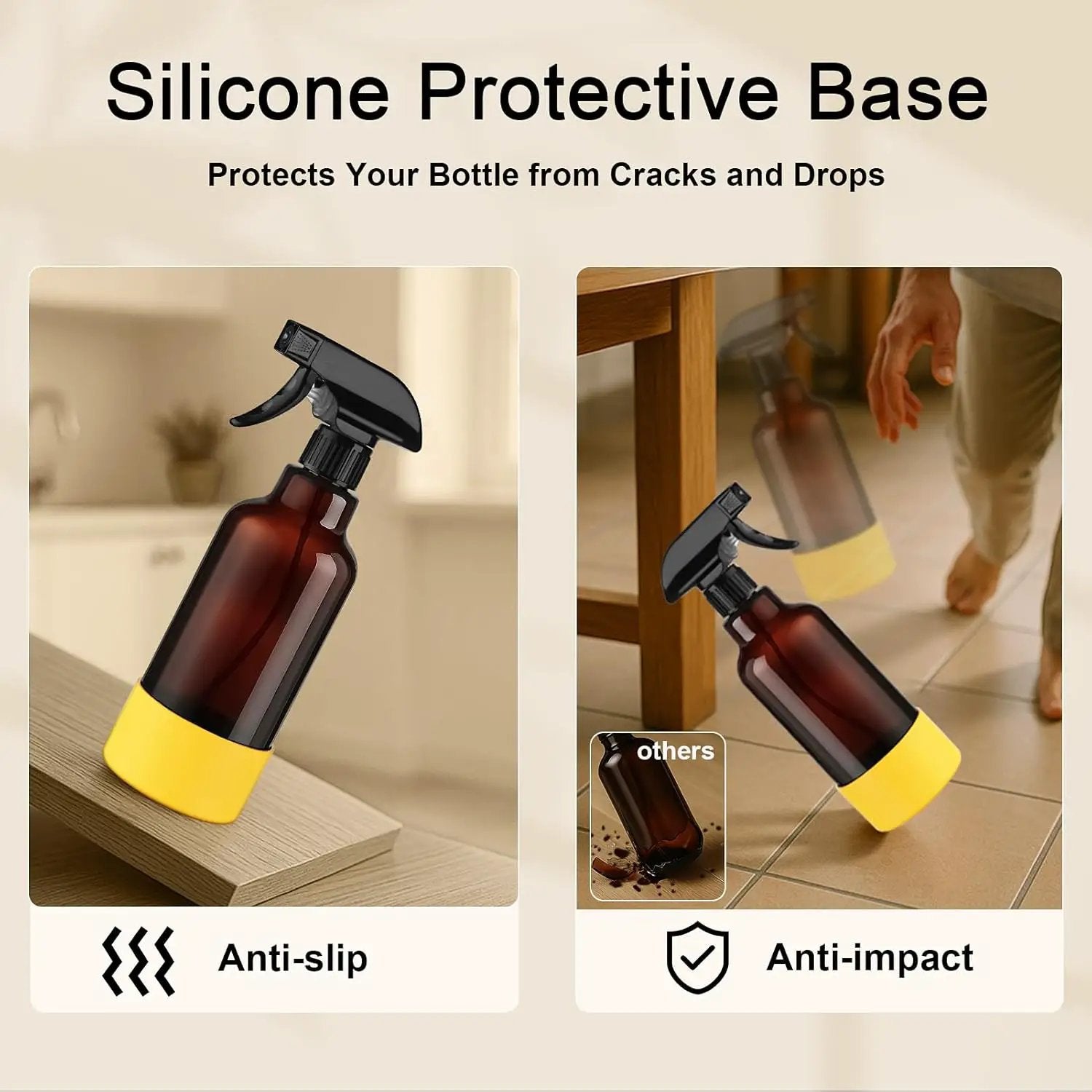 Glass Spray Bottles with Silicone Sleeve 16.9oz 2 Pack Empty Spray Bottle for Hair Mist/Stream Spraying for Cleaning Solutions, Plants, Essential Oils (Brown-grey&yellow) by GreenHaven Gardens
