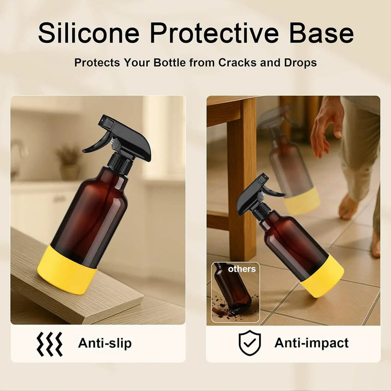 Glass Spray Bottles with Silicone Sleeve 16.9oz 2 Pack Empty Spray Bottle for Hair Mist/Stream Spraying for Cleaning Solutions, Plants, Essential Oils (Brown-grey&yellow) by GreenHaven Gardens