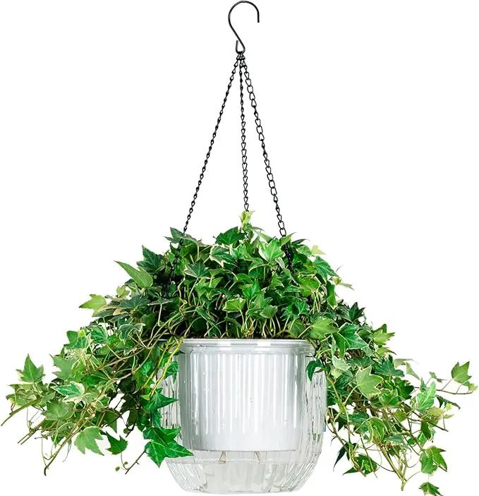 Melphoe 1 Pack Self Watering Hanging Planters Indoor Flower Pots, 8.3 Inch Outdoor Hanging Plant Pot Basket, Plant Hanger with 3Hooks Drainage Holes for Garden Home by GreenHaven Gardens