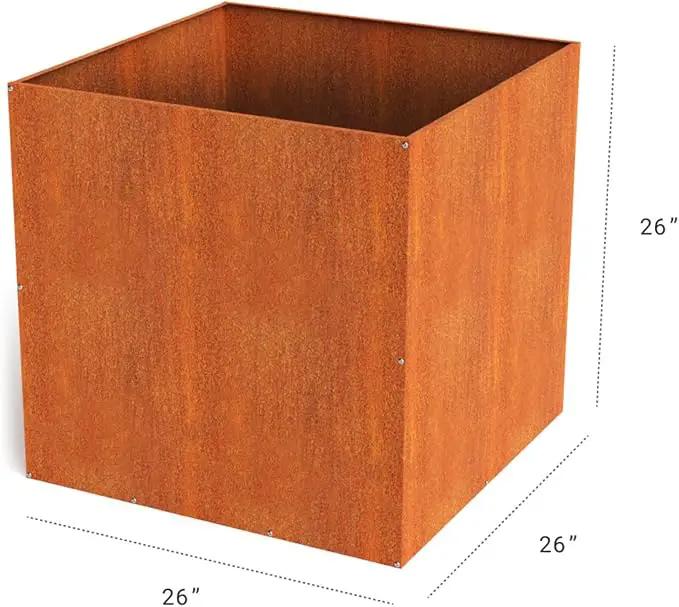 DIY CARTEL Corten Steel Cube Outdoor Planter Box, Rustic & Modern Farmhouse Design, Large Raised Metal Garden Bed for Commercial & Residential Use by GreenHaven Gardens