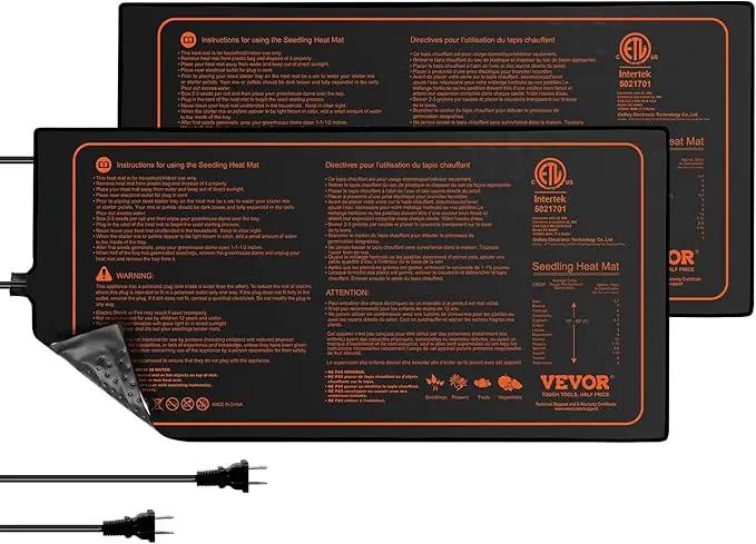 VEVOR 2 Pack Seedling Heat Mat 10"x 20.75", MET-Certified Warm Hydroponic Plant Heating Pad for Seed Starting, Waterproof Heating Mats for Germination, Indoor Gardening Tested toStandards by GreenHaven Gardens
