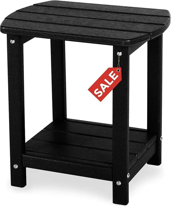 Adirondack Square Outdoor Side Table,2-Tier Storage Patio Side Table, HDPE End Tables for Backyard Pool Porch Garden Lawn(Black) by GreenHaven Gardens