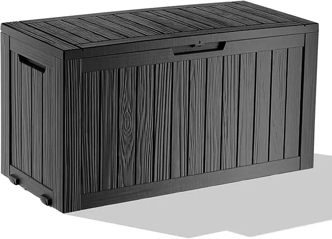75 Gallon Waterproof Outdoor Storage Box,Resin Deck Box,Lockable Outside Storage Box Container for Patio Furniure,Garden,Pool Tools (75 Gallon,Black) by GreenHaven Gardens
