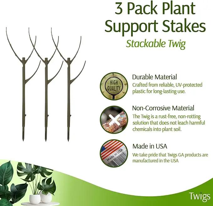 Stackable Plant Support Stakes, Stem Holder Structures for Indoor & Outdoor Use, Garden Accessories for Climbing & Potted Plants, Trellis Alternative - Moonstone, 3 Pack, 17" L by GreenHaven Gardens