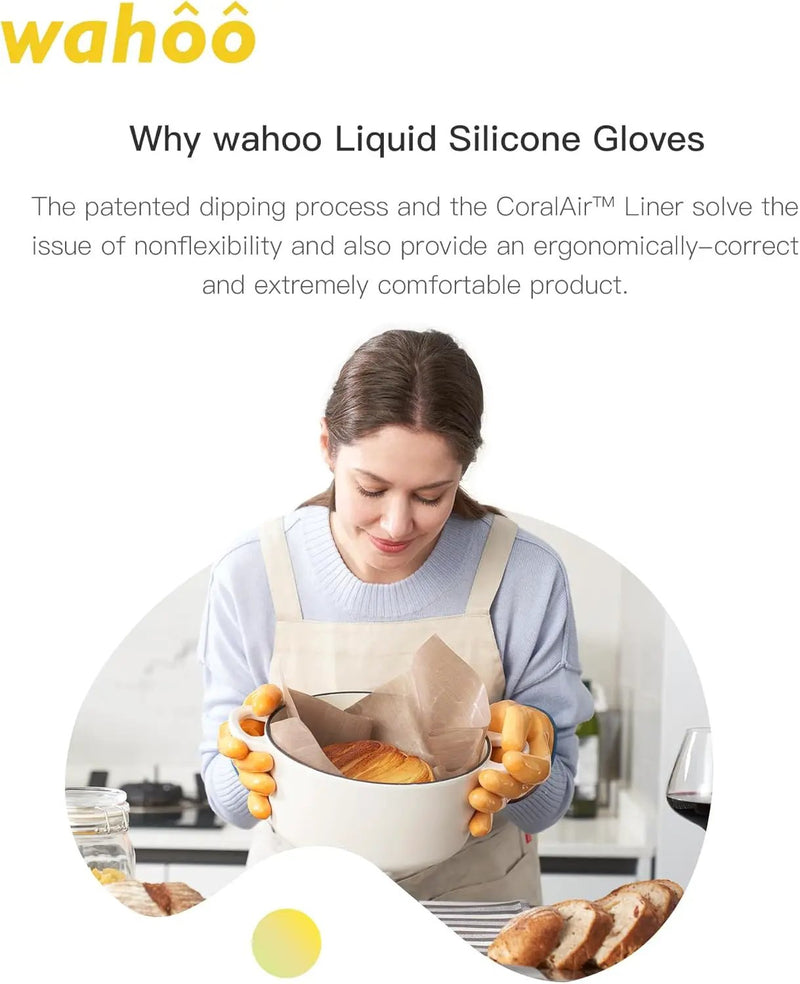 wahoo Professional Liquid Silicone Oven Mitts Gloves, Heat Resistant Gloves for Cooking, Baking, CoralAir Liner, 12 Inch, Yellow, XXL by GreenHaven Gardens