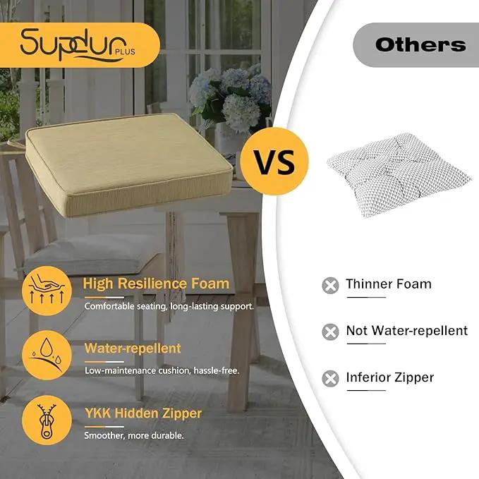Outdoor Square Corner Seat Cushion, 19"x19"x3", Set of 4, Non Slip Seat Cushion Pads with Removable Cover for Patio Furniture, Garden Yard Lawn, Warm Taupe by GreenHaven Gardens