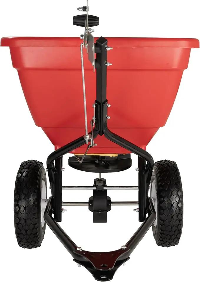 EarthWay Products T150 150lb Towable Broadcast Fertilizer Spreader, Seed Spreader, Pull Behind Aerator/Seeder for Garden Tractor, Easy Flow Control, Adjustable, Non-Skid Tires by GreenHaven Gardens