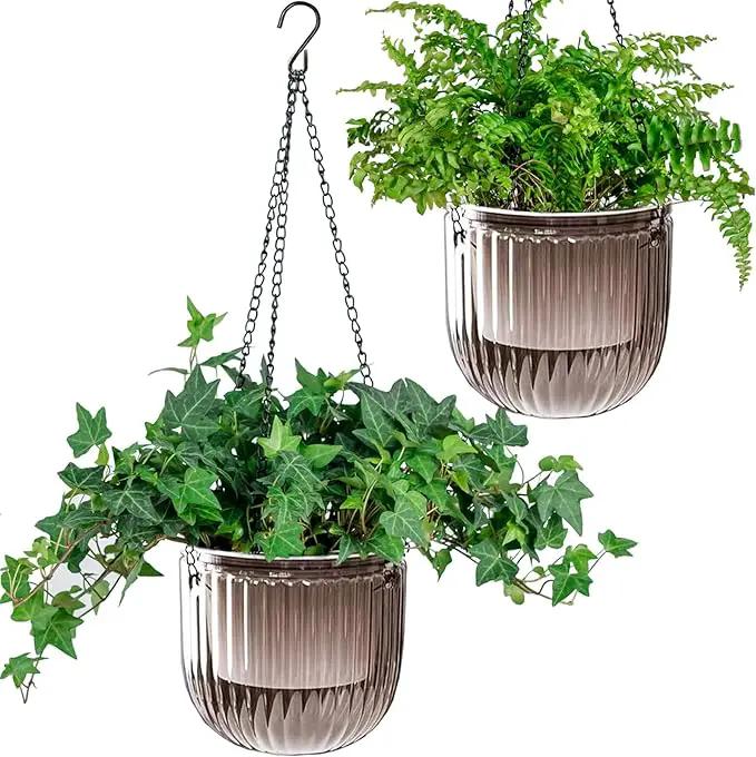 6.5 Inch 2 Pcs Self Watering Hanging Planter Indoor Plant Pots Drainage Holes, Outdoor Hanging Planters Flower Pot Basket, Visible Water Level, Plant Hanger Home Decor, Gardening by GreenHaven Gardens