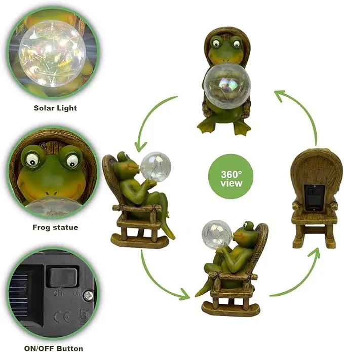 Funoasis Garden Outdoor Frog with Solar Powered Lamp Unique Gifts for Mom Outside Decor for Lawn Balcony Home Ornaments by GreenHaven Gardens