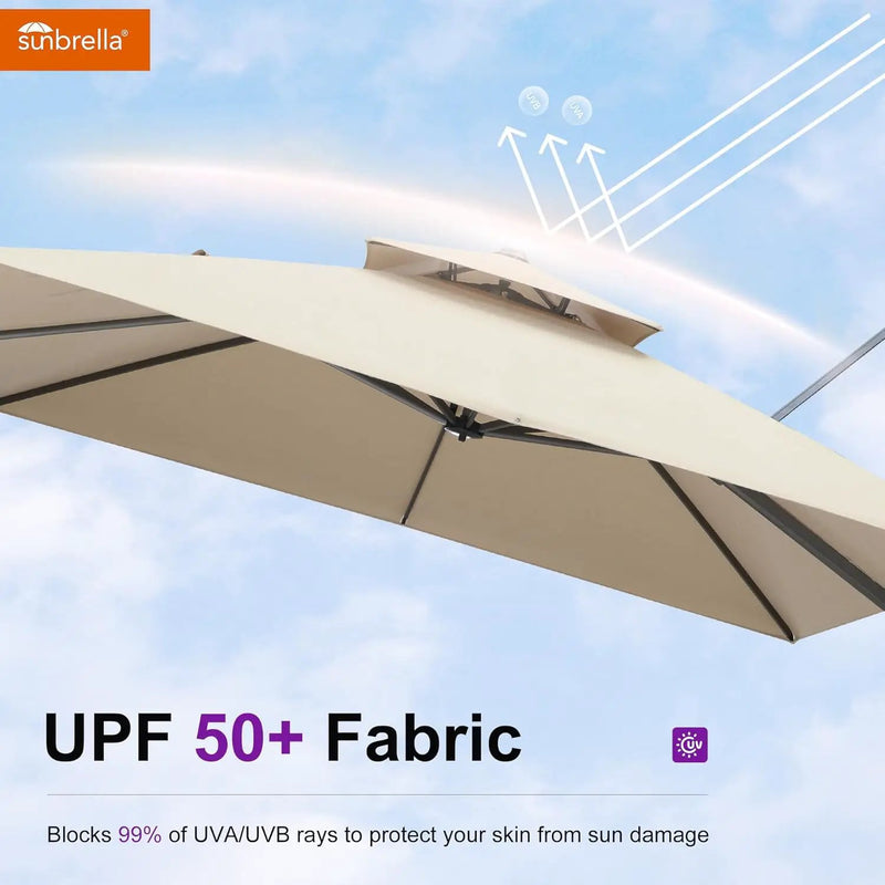 PURPLE LEAF Cantilever Umbrella 12FT Outdoor Large Heavy Duty Double Top Offset Hanging 360° Rotation Square Umbrella for Garden Patio Deck Pool Backyard Spectrum Sand by GreenHaven Gardens