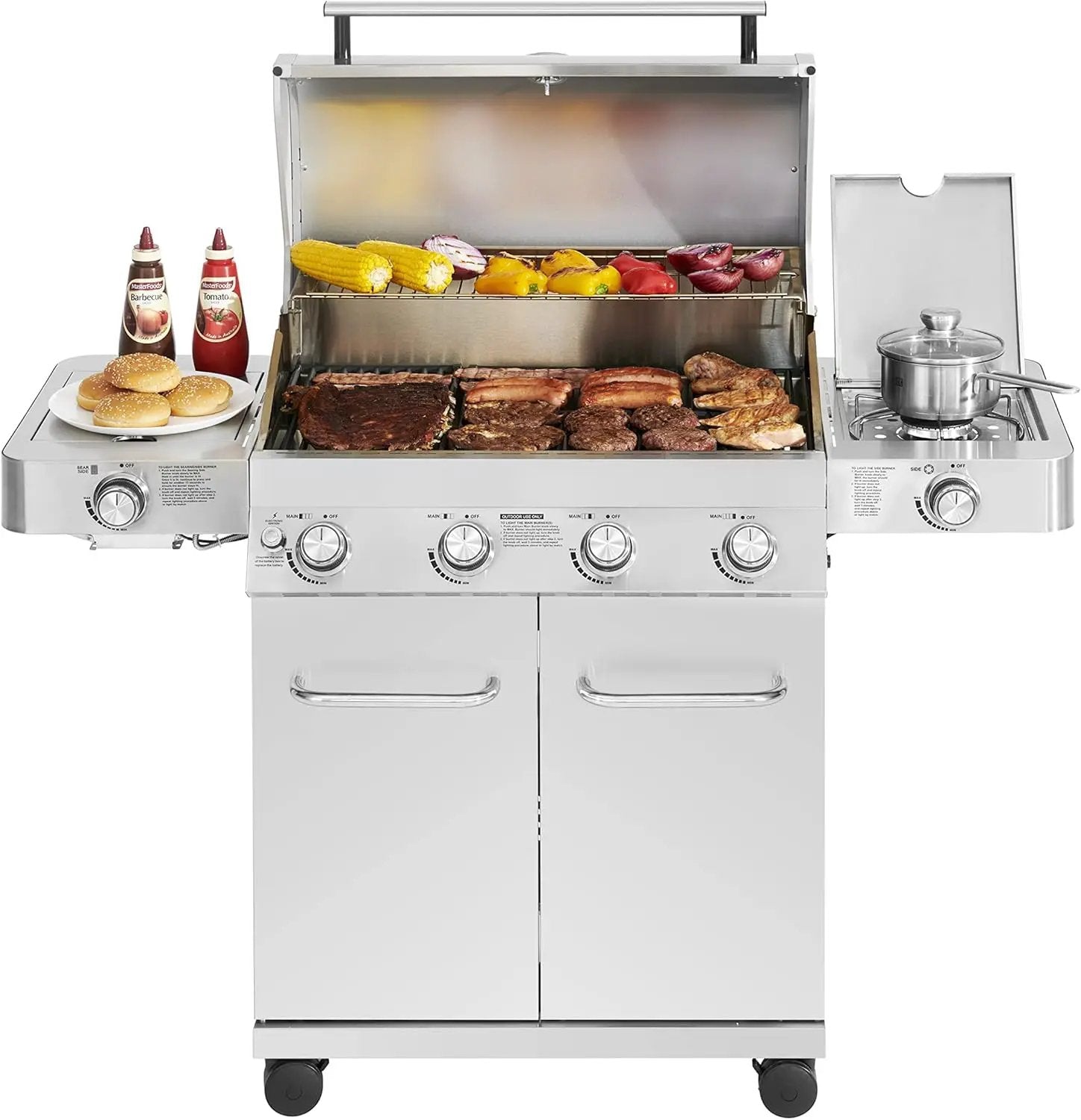 Monument Grills Larger 4-Burner Propane Gas Grills Stainless Steel with BBQ Cover(2 Items), Outdoor Use by GreenHaven Gardens