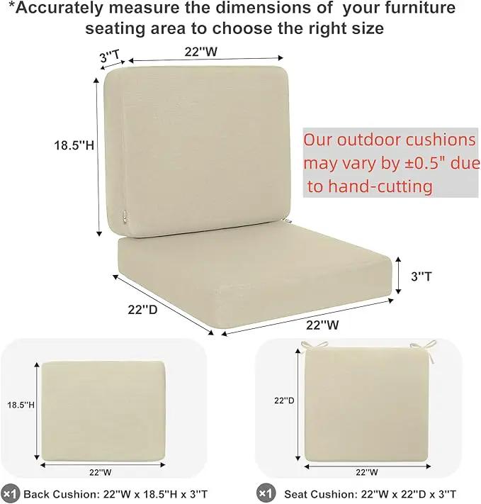 Favoyard Outdoor Deep Seat Cushion Set, 22 x 22 Inch Rainproof & 3-Year Fade Resistant Patio Furniture Cushions, Removable Seat Bottom & Back Cushion Covers with Ties for Chair, Sofa, Couch, Beige by GreenHaven Gardens