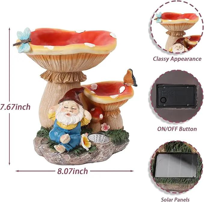 Garden Gnome Statue, Solar Powered Gnome Figurine with Mushroom Decor, Waterproof Resin Lawn Ornamnets for Outdoor Patio Yard Home Tabletop Deocr, Ideal Gifts for Mom by GreenHaven Gardens