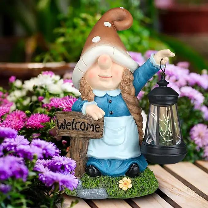 Solar Large Gnome Garden Statue with Welcome Sign Outdoor Decor with LED Lantern Funy for Porch Yard Patio Lawn Ornament Christmas Housewarming Gardening Gift by GreenHaven Gardens