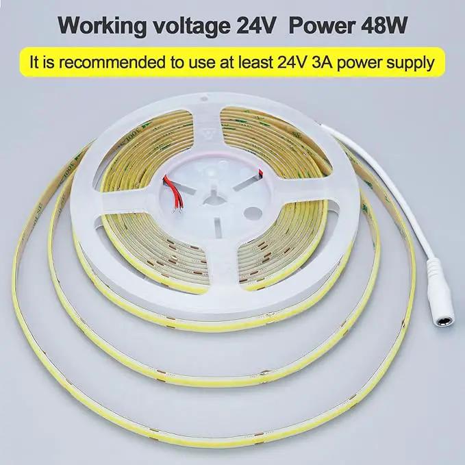 24V COB LED Strip Light Cool White 6000K 5M/16.4ft 2400LEDs Waterproof IP65 Uniform Glow CRI 93+ Flexible LED Tape Lights for DIY Cabinet Bedroom Kitchen Home Decor(No Power Supply) by GreenHaven Gardens