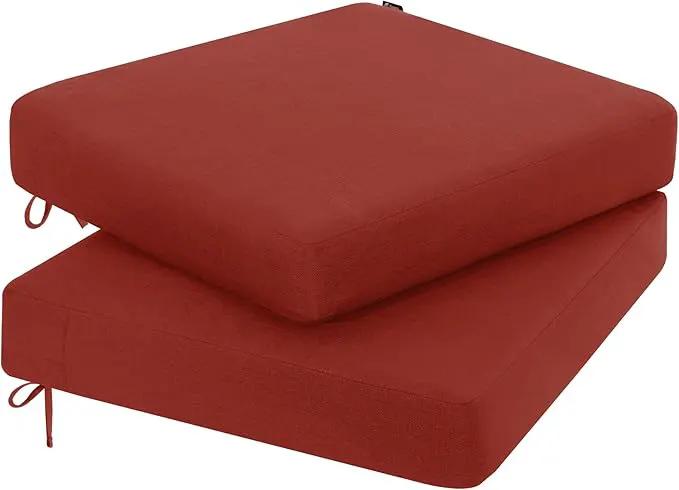 Favoyard Outdoor Chair Cushion 24 x 24 x 4 Inch Rainproof & 3-Year Fade Resistant Patio Furniture Cushions with Removable Cover and Adjustable Ties for Garden Sofa Couch Pads Set of 2, Red by GreenHaven Gardens