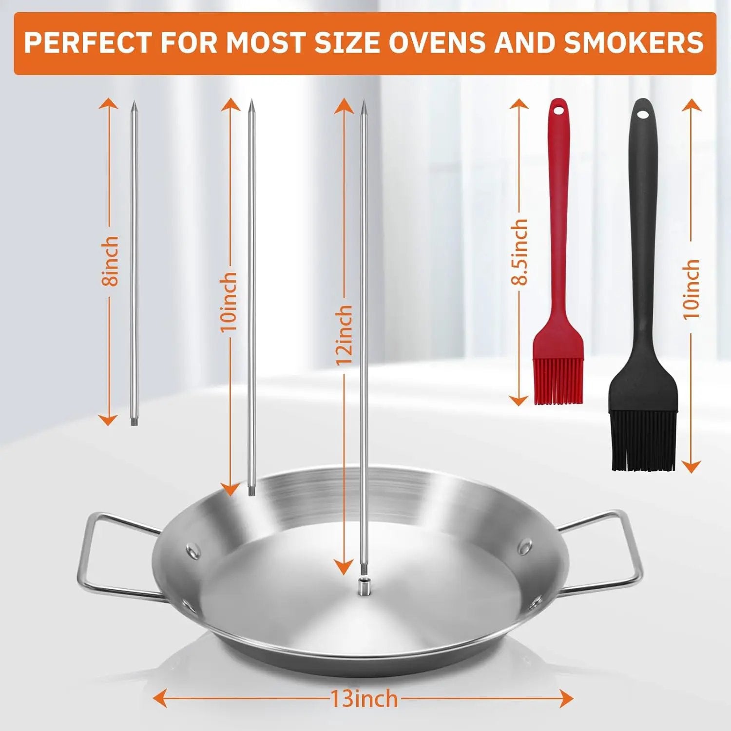 Al Pastor Skewer for Grill, Stainless Steel Vertical Skewer, Brazilian Vertical Spit with 3 Spikes(8”/10"/12”)& Brushes, for Tacos Al Pastor, Shawarma Kebabs Smoker Oven BBQ Dishes by GreenHaven Gardens