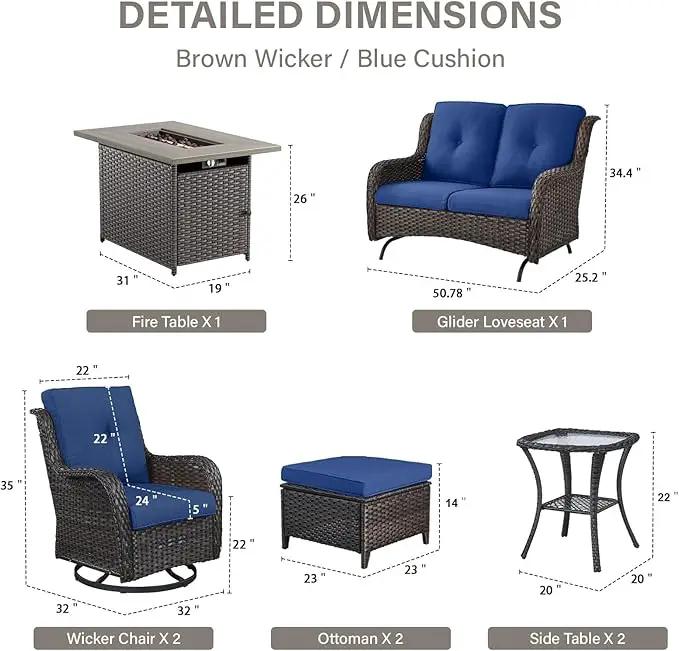 8 Piece Outdoor Patio Furniture Set - 41" CSA Propane Fire Pit Table Patio Conversation Set with Swivel Rocker Outdoor Chairs, Wicker loveseat and Ottoman for Outside Casual Gathering by GreenHaven Gardens