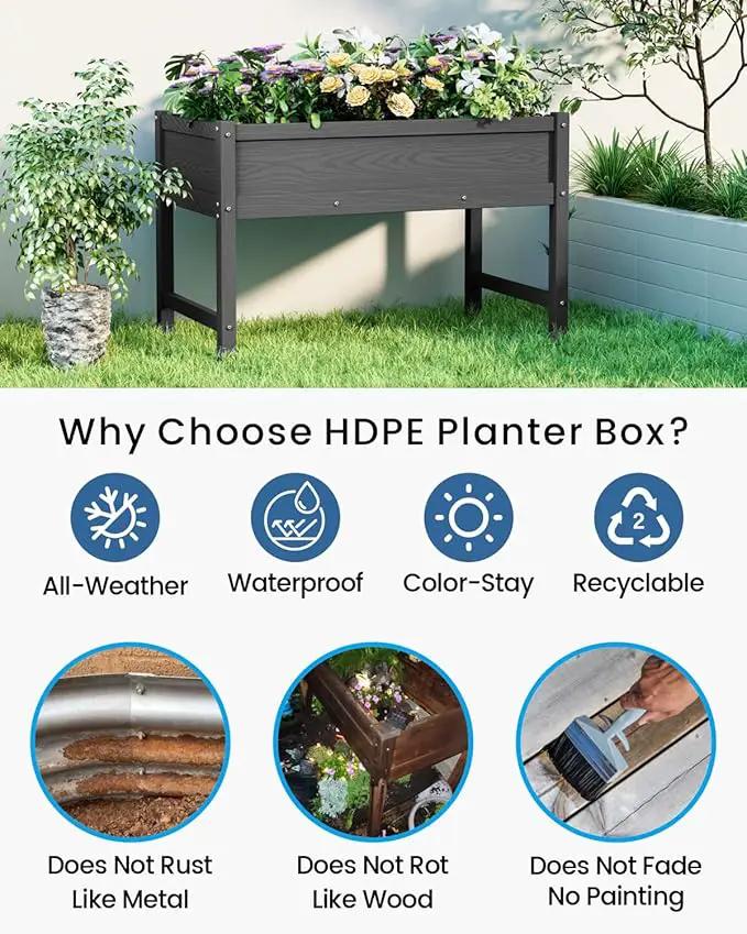 HDPE Raised Garden Bed with Legs, Outdoor Weather-Resistant Elevated Planter Box Stand for Seeds, Herbs, Flowers, Vegetables (Black) by GreenHaven Gardens