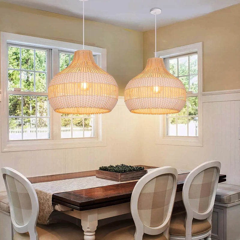 Arturesthome Rattan Chandelier for Kitchen Island,15.72" White Boho Woven Basket Pendant Light,Handmade Wicker Hanging Light for Living Room,Bedroom by GreenHaven Gardens