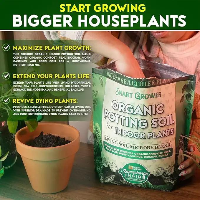 Organic Potting Soil for Indoor Plants. Boost House Plant Growth for Monstera, Fiddle Leaf, Money Tree, Pothos, Snake Plant, Aroid, Flowers, Herbs, Veggies, & More, Smart Grower 3 LB Ready to Plant by GreenHaven Gardens