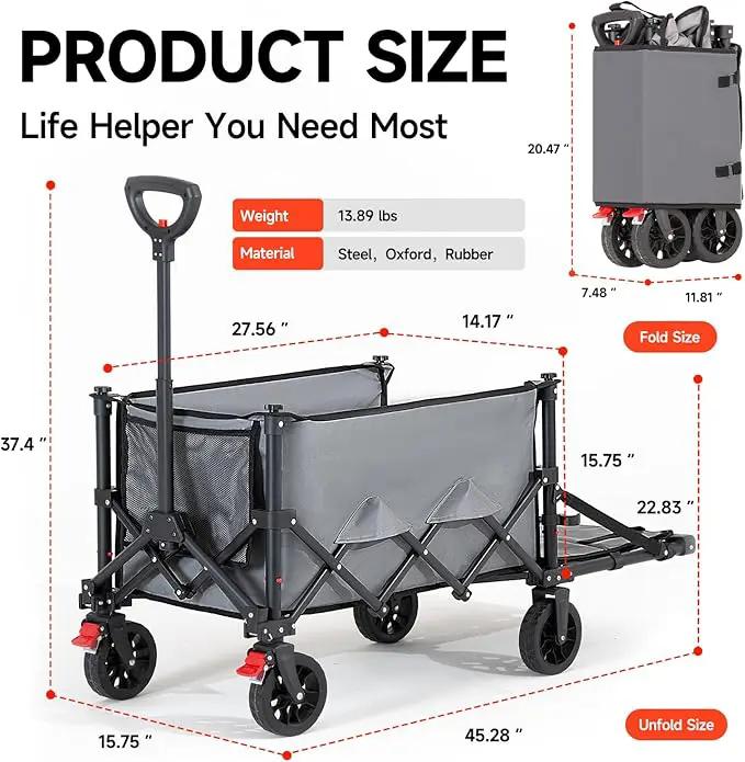 Collapsible Wagon Cart with Wheels Foldable,Folding Beach Wagons Carts Foldable for Grocery Shopping Camping Garden Fishing Sports by GreenHaven Gardens