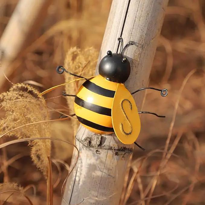 MorTime 4 Pack Metal Bee Wall Art Sculptures Garden Decorations, Hanging Bee Wall Decor Indoor Outdoor Garden Yard Lawn Decor by GreenHaven Gardens