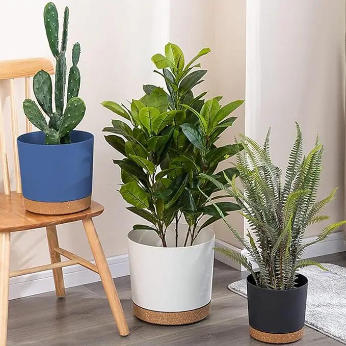 ZMTECH Plant Pots, Set of 3 8'' Self Watering Plastic Planter with Drainage Hole and Saucer, Modern Decorative Flower Pot for Indoor Outdoor House Plants, Succulents, Flowers - Blue by GreenHaven Gardens