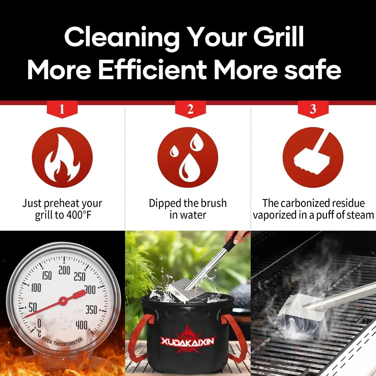 Steam Grill Brush Bristle Free,[Ultra Safe & Efficient] Grill Cleaner for Outdoor Grill,BBQ Replaceable Scraper Cleaning Head,Grill Brush BBQ Accessories,Gifts for Men/Dad by GreenHaven Gardens