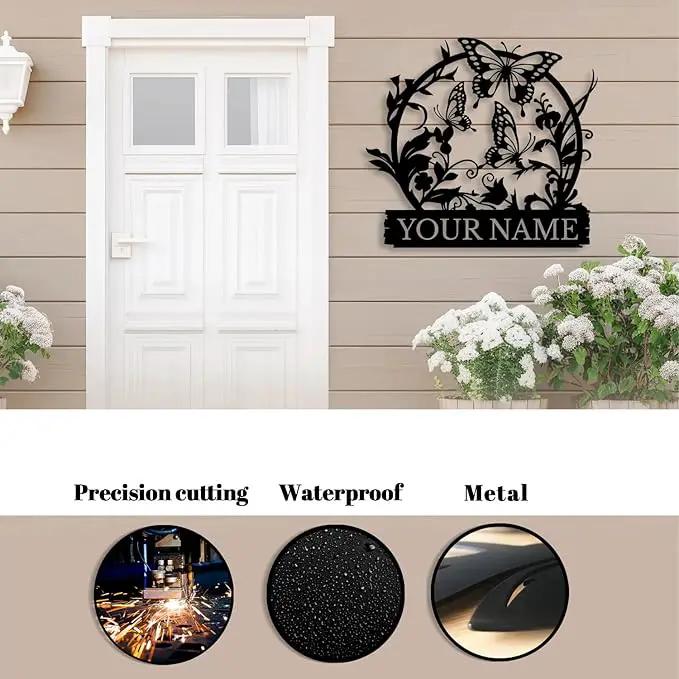 Custom Butterfly Metal Sign,Personalized Butterfly House Number Signs,Personalized Gardener Name Sign,Garden Patio Wall Decor (Style-4) by GreenHaven Gardens