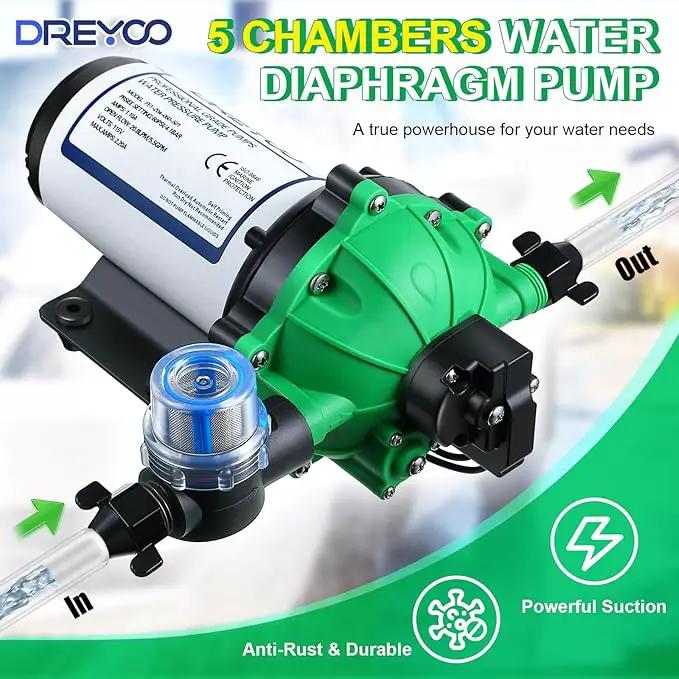 Dreyoo Water Diaphragm Pump, 115V AC, 5.5 GPM, 60 PSI Rated Pressure, 1/2" Threaded MNPT Self Priming Diaphragm Pressure Pump with Pressure Switch for Home, RV, Garden Agricultural Irrigation (Green) by GreenHaven Gardens
