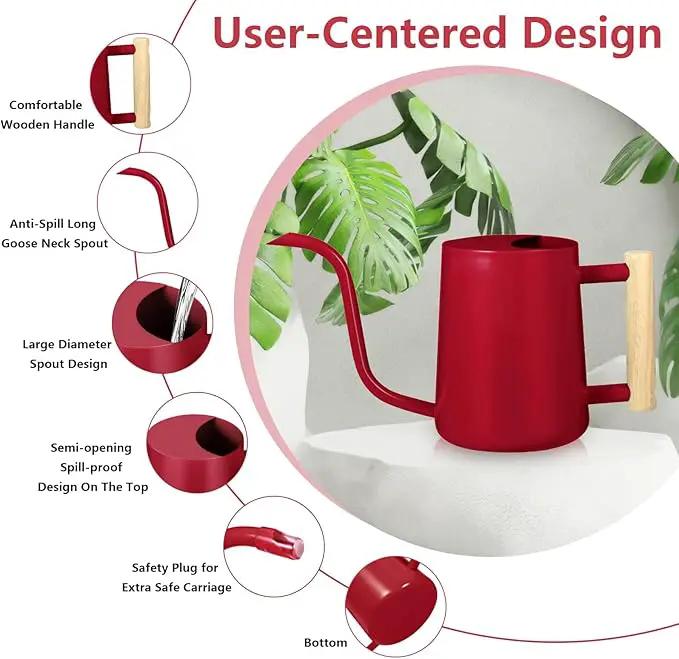 Watering Can Indoor Plants, 35oz Small Stainless Steel Metal Watering Can Modern Decorative Watering Pot with Long Spout for Indoor House Plant Bonsai Garden Flowers (Red) by GreenHaven Gardens