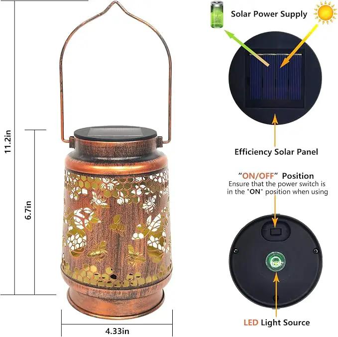 Solar Lanterns Outdoor Hanging Honeybee Decor Lantern,Waterproof Hollow Out Retro Metal Decorative Garden Light,Graceful Decoration for Patio,Yard,Landscape,Walkway,Festival by GreenHaven Gardens