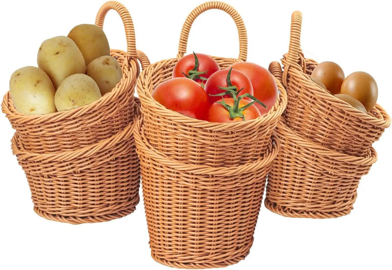 6 Pack 3 Size Woven Hanging Fruit Basket, Wall Hanging Wicker Baskets, Wall fruit Wicker Basket for Kitchen, Planter, Vegetable & Fruit, Boho Home Decor by GreenHaven Gardens