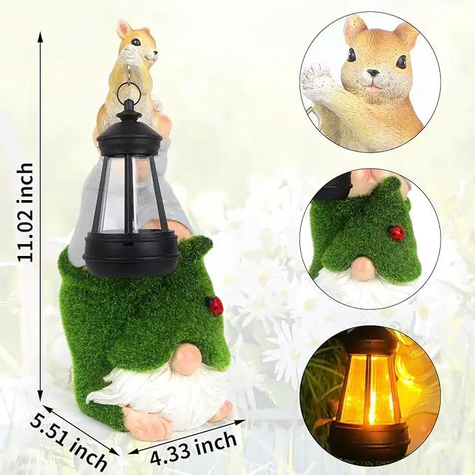 Garden Gnome with Squirrel Outdoor Statue,Flocked Gnome Statue Holding Lantern with Solar Lights,Outdoor Gnomes Decorations for Yard Patio Lawn Porch,Gifts for Mom by GreenHaven Gardens